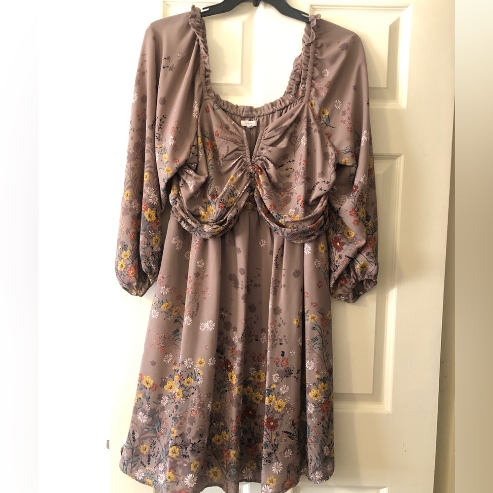 Maurice’s Floral Mauve Puff-Sleeve Dress
